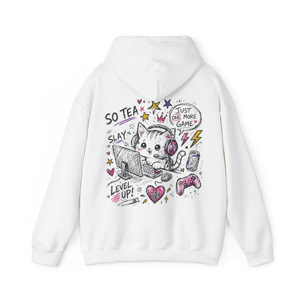 Gamer Cat White Unisex Hoodie