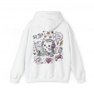 Gamer Cat White Unisex Hoodie