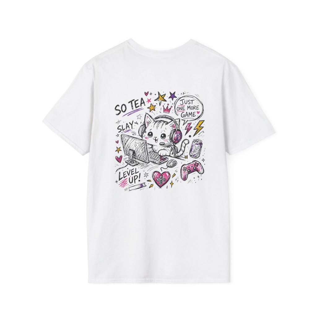 Gamer Cat White Unisex T-Shirt